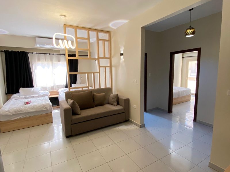 One-bedroom sea view apartment at Downtown Keys Hurghada overlooking the Red Sea and city skyline