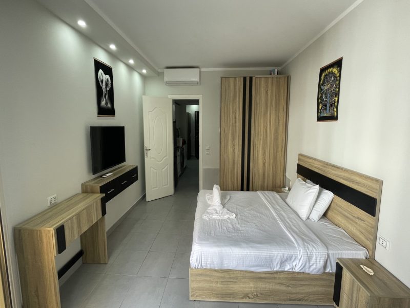 One bedroom apartment sea and pool view at Scandic Resort Hurghada, 3rd floor, 1 big bed and sofa bed, suitable for up to 3 guests.