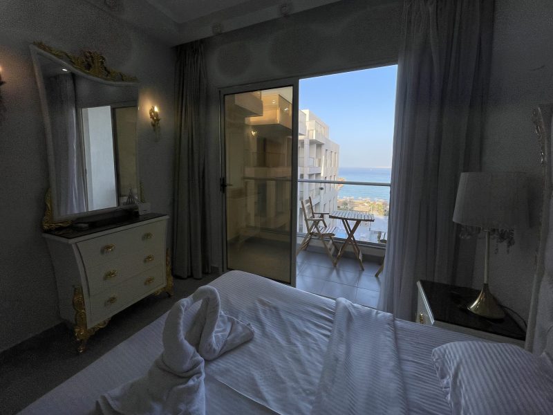 Two bedroom apartment with sea and pool view at Scandic Resort Hurghada, 5th floor, no living room, suitable for up to 5 guests.