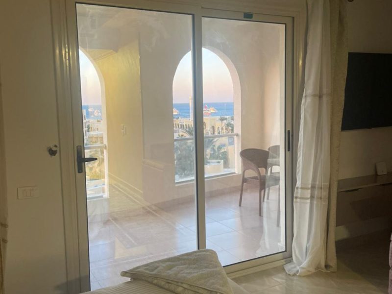Studio with pool view at Florenza Khamsin Hurghada featuring 1 big bed and sofa bed, suitable for up to 3 guests