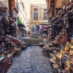 Khan El Khalili Bazaar in Cairo with traditional shops, lanterns, and historic architecture