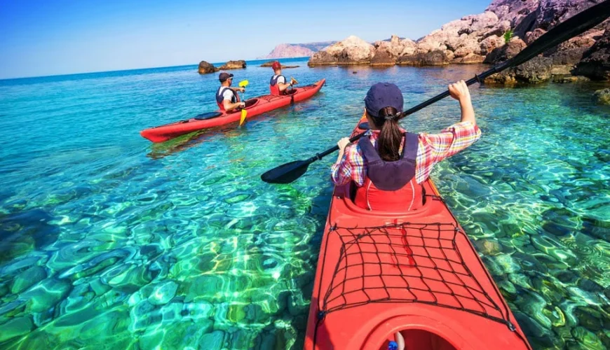 Adventure Tourism featuring thrill seekers enjoying extreme outdoor activities like mountain climbing and rafting