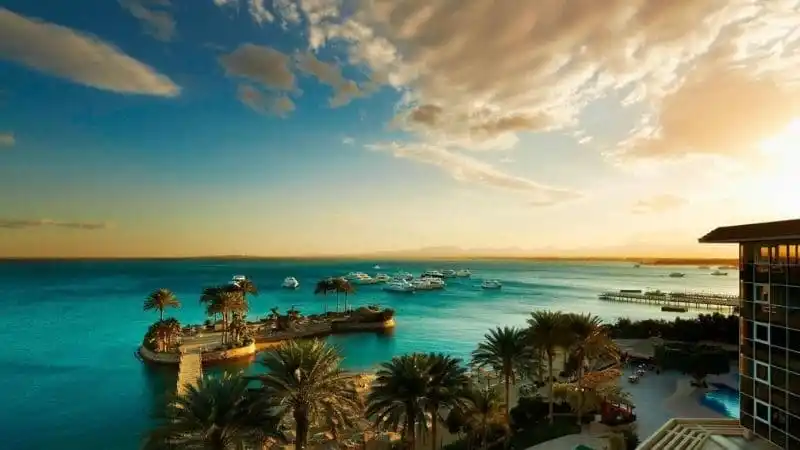 Hurghada Tourism showing Red Sea beaches, coral reefs, and luxury resorts in Egypt