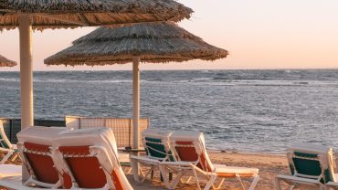 Beautiful sandy beach and clear Red Sea water in Hurghada