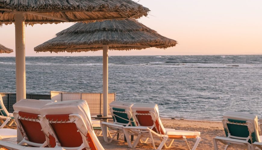 Beautiful sandy beach and clear Red Sea water in Hurghada