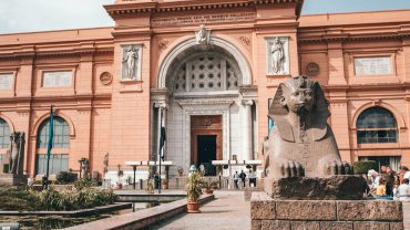 The Great Pyramids of Giza and the Sphinx in Cairo, Egypt, on an ancient Egyptian history sightseeing tour.