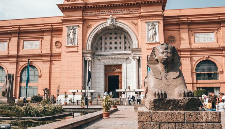 The Great Pyramids of Giza and the Sphinx in Cairo, Egypt, on an ancient Egyptian history sightseeing tour.